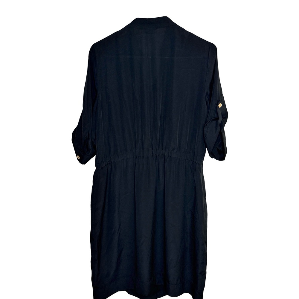 NEW YORK & COMPANY Women’s Classic Black Button Tie Shirt Dress Knee Length Sz L - Picture 3 of 10
